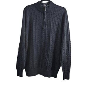 Cigar Couture Knit 1/4 Zip Textured Cable Wool Blend Black Pull Over Sweater